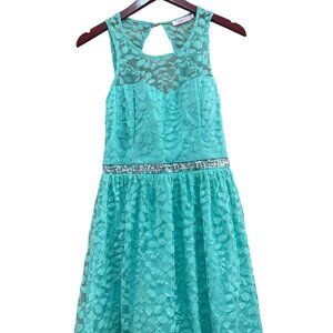 Candies Girls Sleeveless Mint Green Floral Lace Fit & Flare Dress Size 3